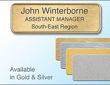 75x25mm gilt/chrome badge 3 lines of text