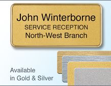 Rectangular Badge 75x35mm (H4) Gold or Chrome frame - 3 Lines of personalisation