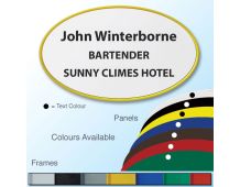 67x40mm personalised oval colour badge including 3 lines of text