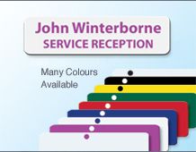 68x19mm coloured panel badge 2 lines of text