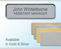 72x22mm Gold/Chrome badge with 2lines of personalisation